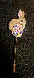 Collectables; Hand Crafted/Painted Stick Pin - Tan Bunny and Painted Egg; Stick Pin; Stef