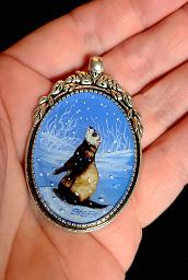 Collectables; Hand Painted Layered 3D Resin Pendant - Sable in Snow; Hand Painted Layered 3D Resin Pendant; Stef