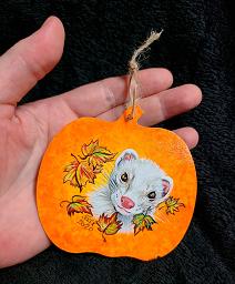 Collectables; Hand Painted Neon Wooden Pumpkin - DEW in Leaves; Painted Wooden Pumpkin; Stef