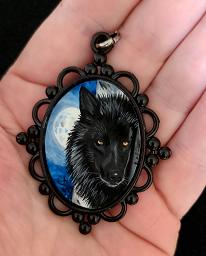Collectables; Hand Painted Victorian Style Miniature - Black Wolf Moon; ; Stef
