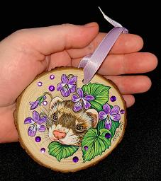 Collectables; Hand Painted Wood Slice - Violets; Painted Wood Slice; Stef