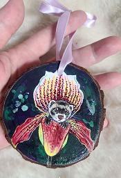 Collectables; Orchid; Hand painted wood slice; Stef