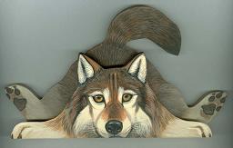 Other Animals; Red Wolf Sill Sitter; Hand Crafted/Painted Wood; Stef
