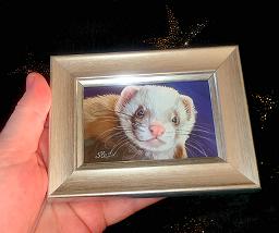 Ferrets; Framed ACEO Paintings - Silver Frame; Framed ACEO; Stef