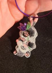 Collectables; Hand Crafted and Painted Polymer Clay Pendant - Purple Possum; Polymer Clay Pendant; Stef