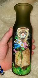 Collectables; Hand Painted Frosted Glass Vase - Army Green/Chocolate Ferret; ; Stef