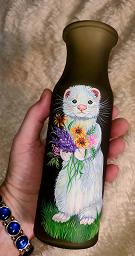 Collectables; Hand Painted Frosted Glass Vase - Army Green/DEW Ferret; ; Stef
