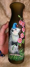 Collectables; Hand Painted Frosted Glass Vase - Army Green/Opossum; ; Stef