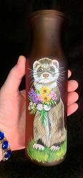 Collectables; Hand Painted Frosted Glass Vase - Chocolate Bronze/Bib Ferret; ; Stef