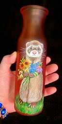 Collectables; Hand Painted Frosted Glass Vase - Honey Color/Ferret; ; Stef