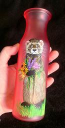 Collectables; Hand Painted Frosted Glass Vase - Rose/Sable Ferret; ; Stef