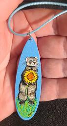 Collectables; Hand Painted Wooden Pendant - Blue Sunflower; Wooden Pendant; Stef