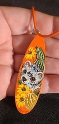 Collectables; Hand Painted Wooden Pendant - Orange Gourds; Wooden Pendant; Stef